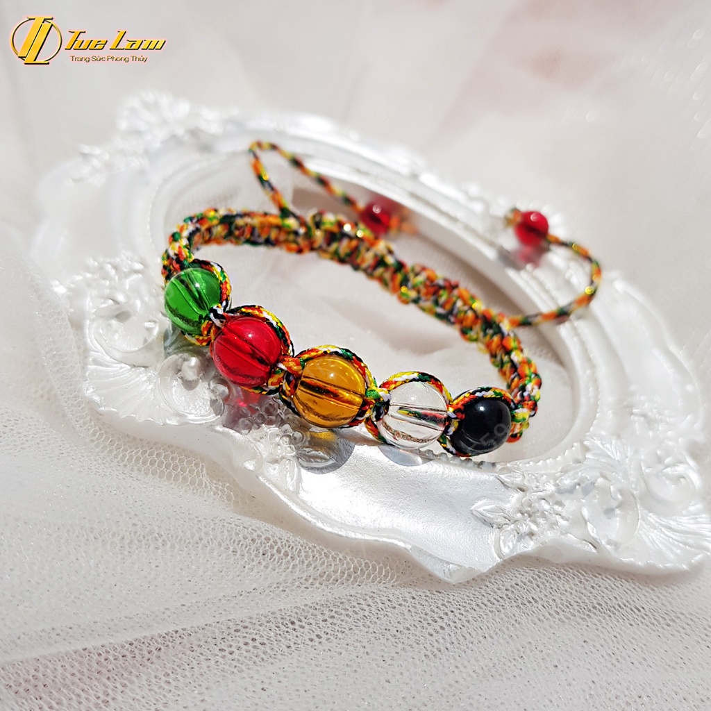 Vòng tay chỉ ngũ sắc tây tạng mix hạt nhiều màu mang lại may mắn - Tuệ Lâm