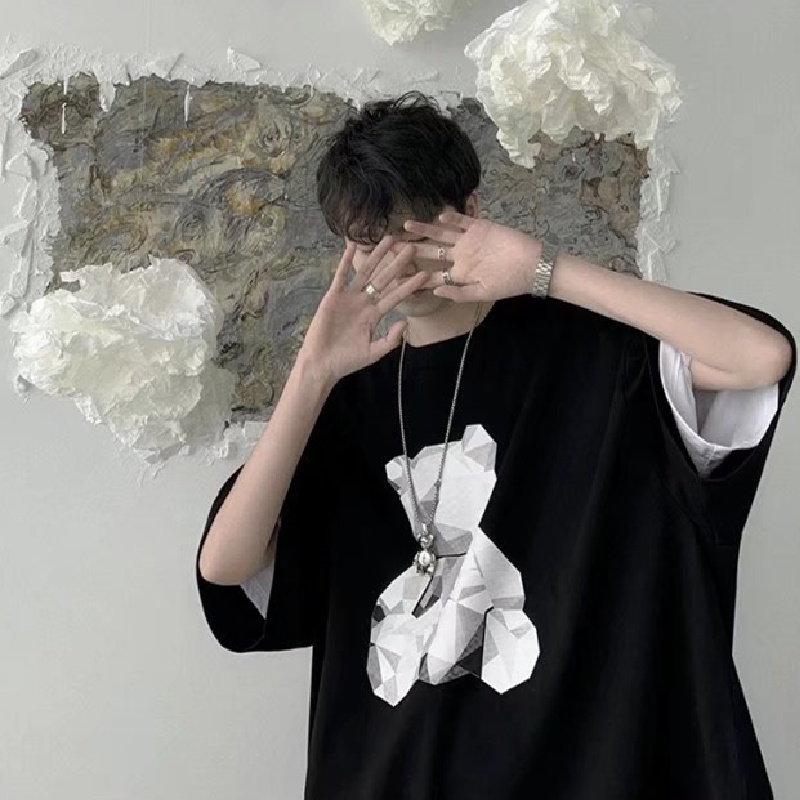 Áo Thun Tay Ngắn In Hình Gấu Hoạt Hình Size M-5XL Phong Cách Hàn Quốc Cho Nam