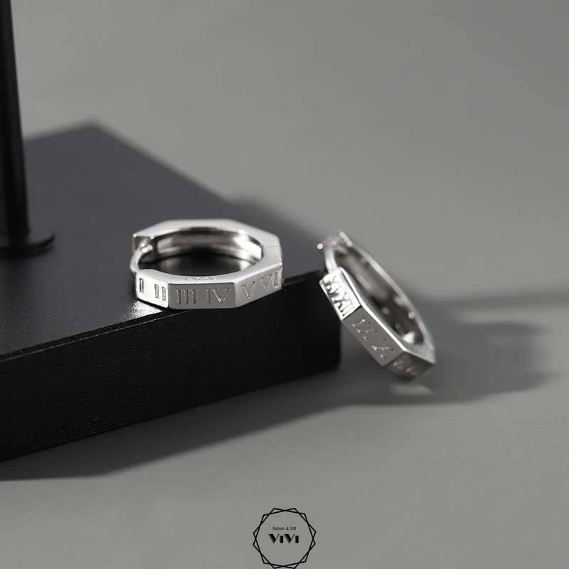 Bông tai bạc nam chữ La Mã I-VI Roman – khuyên tai bạc ViVi_Gift
