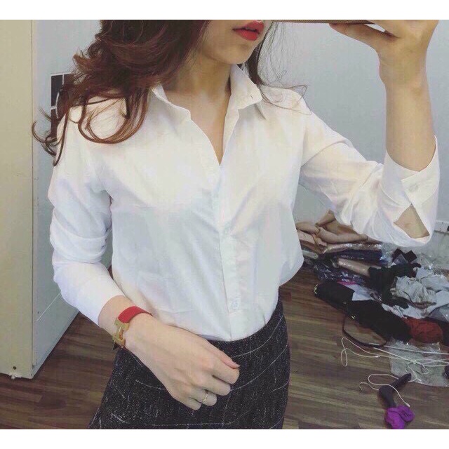 Áo sơ mi nữ trắng ❤️𝑯𝒐𝒕𝒕𝒓𝒆𝒏𝒅❤️ cổ đức đi học đi làm công sở dài tay phom vừa chất vải dầy dặn chống nhăn siêu thoải mái