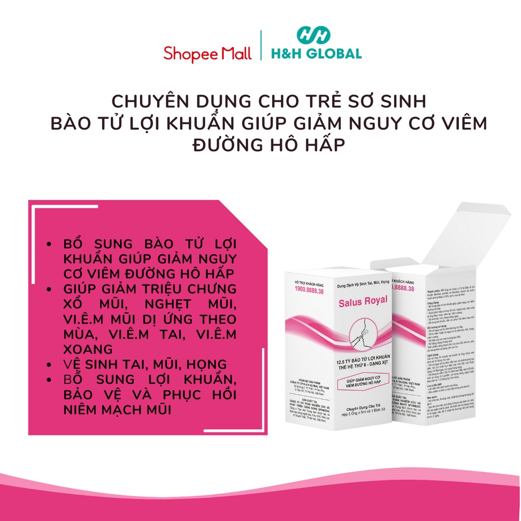 Xịt mũi SALUS ROYAL Nước Muối Hỗ Trợ Phòng ngừa và bảo vệ viêm đường hô hấp do vi rút
