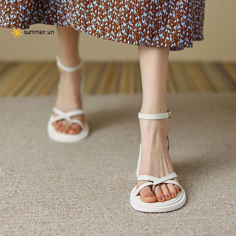 Giày Sandal Cao Gót Hở Ngón Đế Dày Bằng Da Chống Trượt Phong Cách La Mã Thời Trang Mùa Hè Dành Cho Bạn Nữ 2022