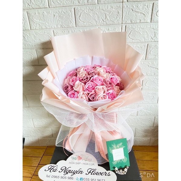 Hoa sáp-bó hoa hồng sáp 35 bông kết hợp giấy xốp hàn tặng kèm chữ và thiệp
