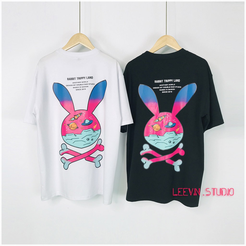 Áo Thun Form Rộng Bad Rabbit TRIPPY LAND Unisex Nam Nữ - Áo phông tay lỡ form dài giấu quần - [TE-BR01] Leevin Store