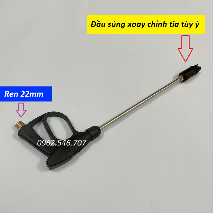 Súng rửa xe áp lực cao ren ngoài 22mm Và 14mm kèm ông nối inox dài 38cm