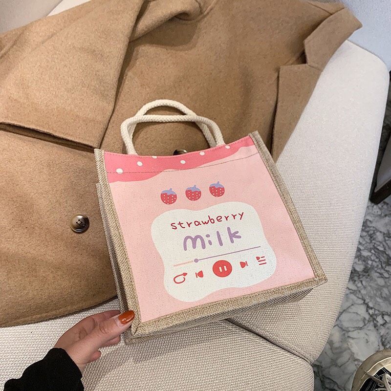 Túi Cói Vintage Đi Biển Phong Cách Hàn Quốc Hoạ Tiết Hoạt Hình Siêu Đáng Yêu | BigBuy360 - bigbuy360.vn