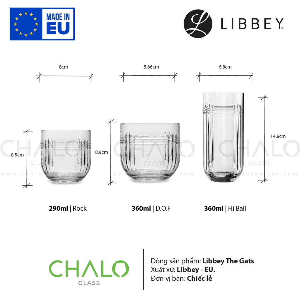 [Made in EU] Ly thủy tinh Libbey The Gats Rock &amp; Hi Ball - 290ml &amp; 360ml - 826982 - 820485 - 826609