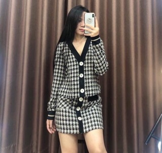Set váy dệt kim tweed zara