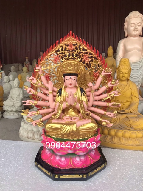 Tượng Chuẩn Đề Vương Bồ Tát cao 55cm vàng vẽ LHCD55