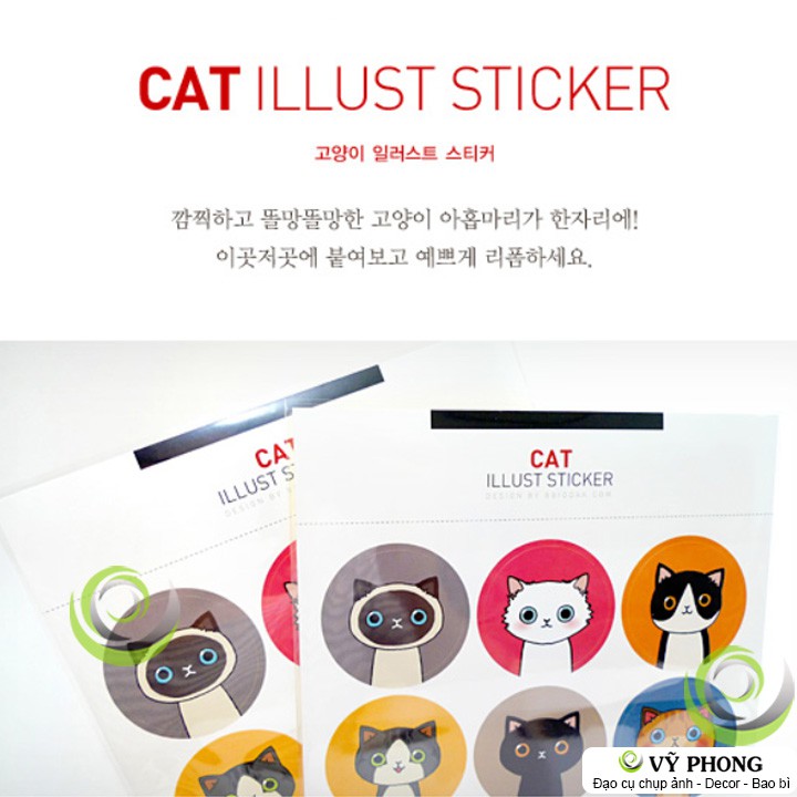 TEM DÁN STICKER HOẠT HÌNH HÀN QUỐC CAT AND DRINKY DOLL NHÃN DÁN TRANG TRÍ BAO BÌ TÚI HỘP TD-0027