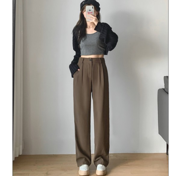 Quần Tây Ông Suông Màu Nâu Tây Dáng Dài