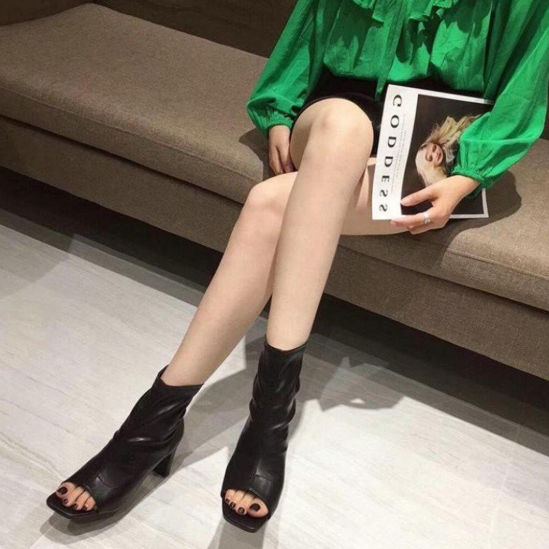 Giày boot nữ cổ cao hở mũi gót dẹp thời trang - Boot cao gót 7cm - Boot nữ da mềm gồm 3 màu -Boot cao cổ nữ -Linus LN285