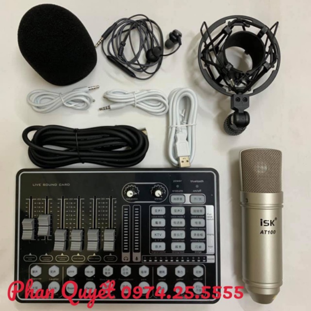 BỘ COMBO míc hát karaoke livestream online micro ISK AT100 CARD H9 BLUETOOTH THẾ HỆ MỚI 21 HIỆU ỨNG tặng tai nghe