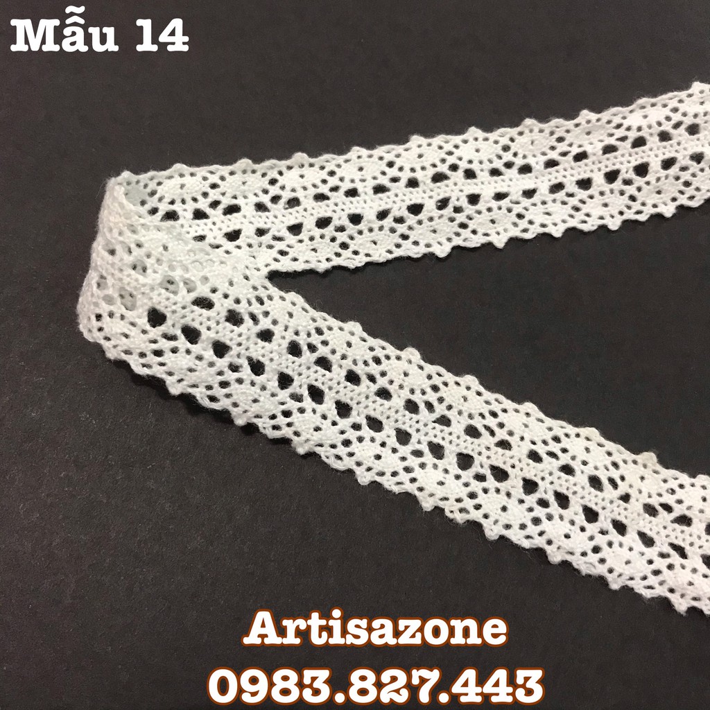 Ruy băng ren trắng cotton - Bản rộng từ 1,1cm - 4,5cm, dài 02 mét (tùy mẫu) - Đọc kỹ mô tả sản phẩm