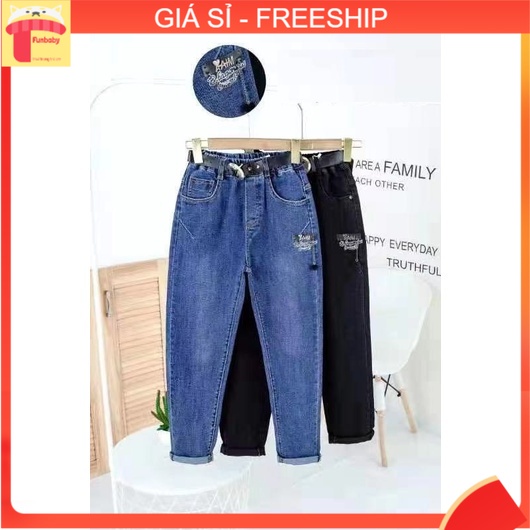 Quần jean bé gái 10-18 tuổi đính chữ, Quần bò cho bé co giãn cực tốt khỏe khoắn thời trang
