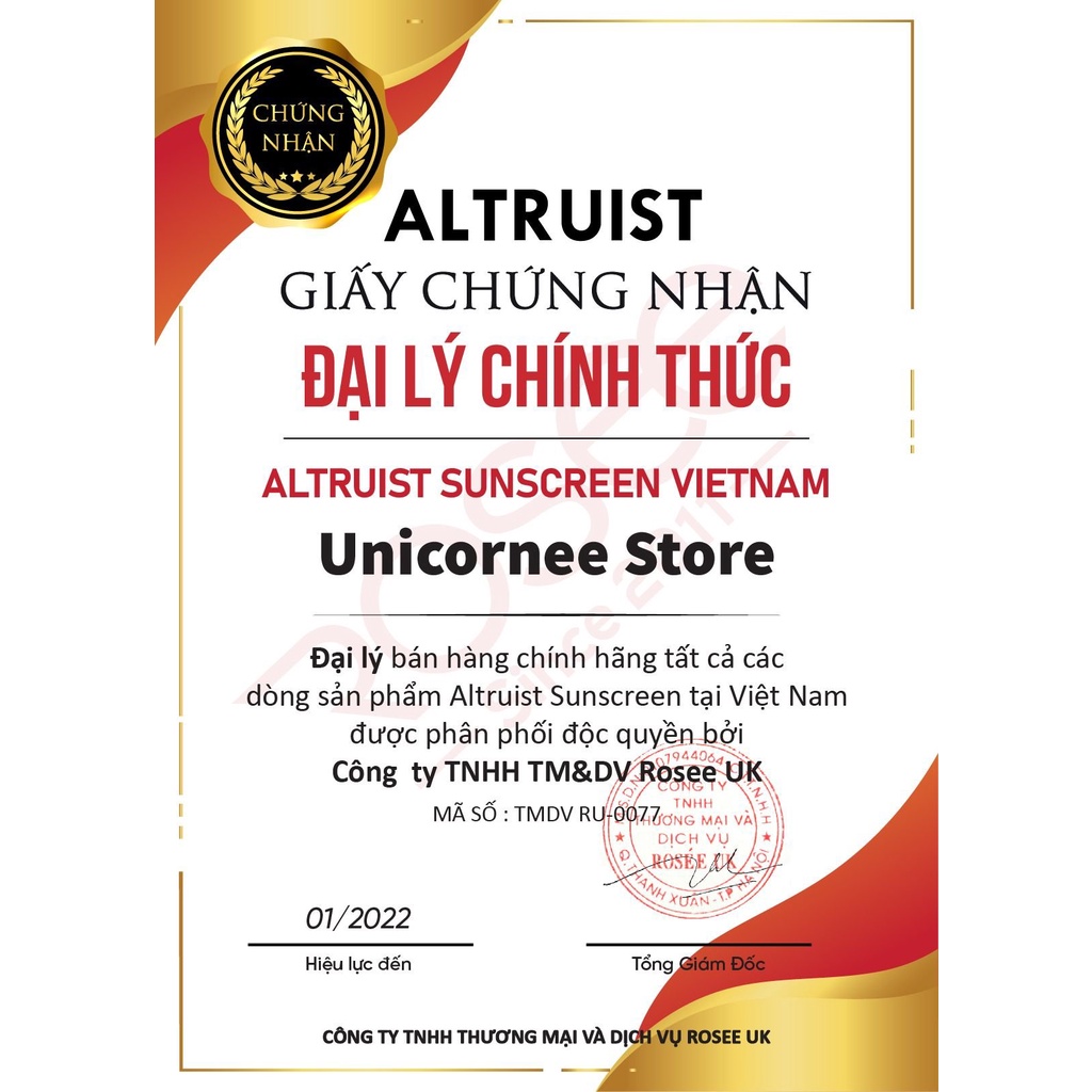 Kem Chống Nắng Altruist Dermatologist Sunscreen SPF30 - SPF50