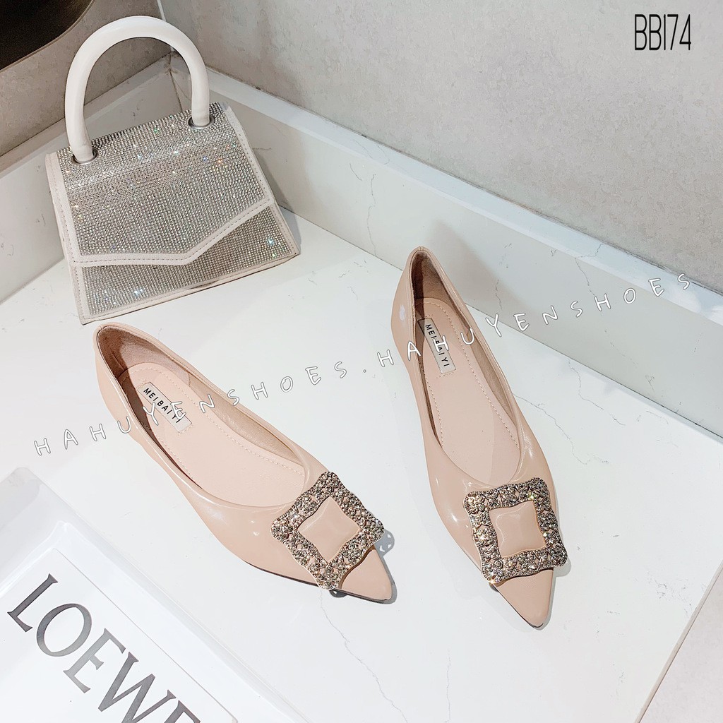Bệt nữ HHS nhung lì mũi nhọn khóa đá sóng cong Hà Huyền Shoes - BB174 | BigBuy360 - bigbuy360.vn