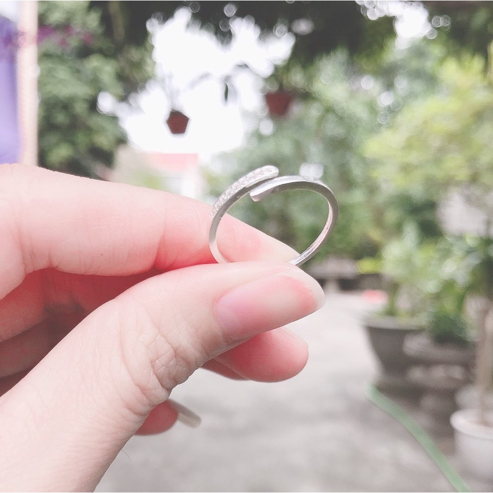Nhẫn bạc nữ dạng hở đính đá 1 bên NH001 -Chất liệu bạc ta trang sức Bạc Evasilver