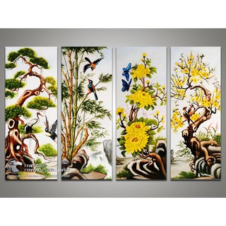 Tranh đính đá 5d toàn bộ tranh tứ quý (tùng trúc cúc mai) yuwj đính đá