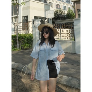 Sơ mi xốp cộc tay kẻ chìm Bazic one