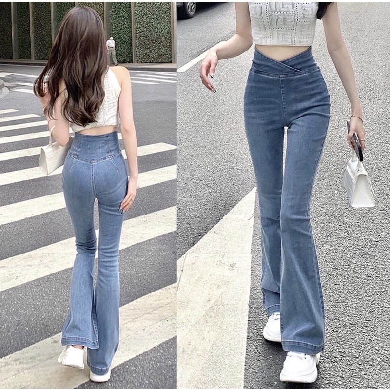 QUẦN JEANS ỐNG LOE CẠP CAO EO ĐÀN HỒI NỮ
