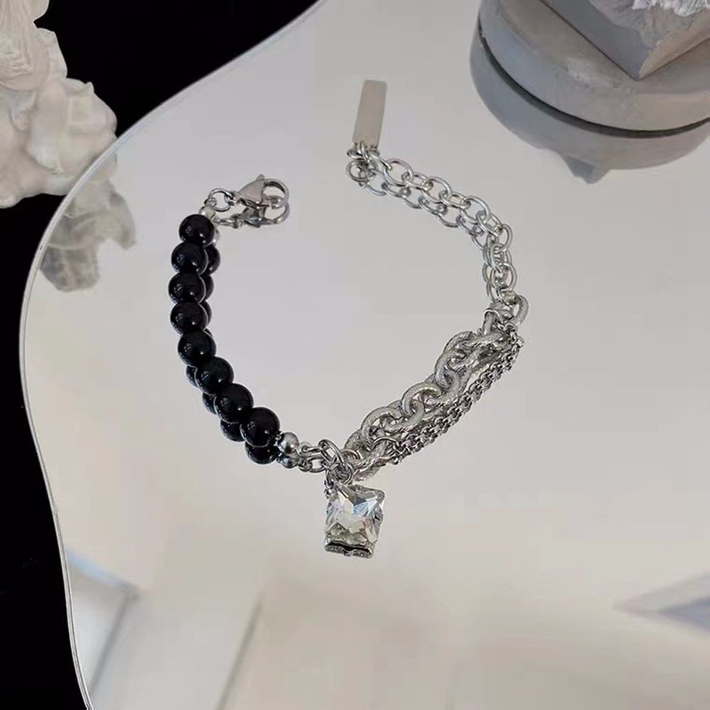 Vòng tay bằng thép titan đính ngọc trai giả thời trang Hàn Quốc đơn giản cổ điển có thể điều chỉnh cho nữ