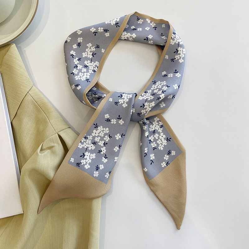 [Spring and summer new] blue style gentle daily matching small silk scarf women's hair band tie hair thin narrow ribbon tie bag spring and summer Korean style scarf