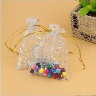 Túi dây rút vải voan lưới nhũ trăng sao màu trắng kích thước 9x12cm - Moon shop