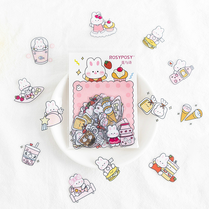 Set 40 Miếng Dán Hình Thỏ Siêu Dễ Thương Trang Trí Sổ Tay/ Nhật Ký