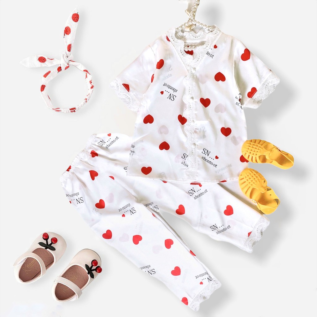 Bộ Đồ Ngủ Pijama Lụa Satin Tay Ngắn Siêu Xinh, Cộc Dài Mềm Mịn Cho Bé Gái BN23