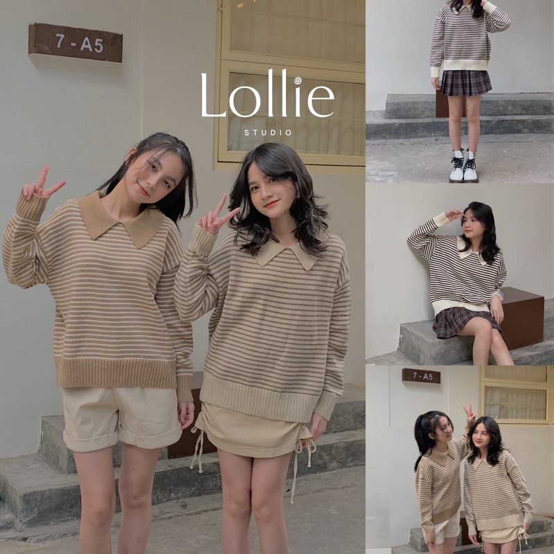 áo len kẻ nhỏ cổ bẻ LEN146 LOLLIE STUDIO