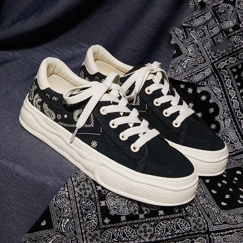 Giày thể thao RENBEN vải canvas đế bằng in họa tiết thời trang cho nữ