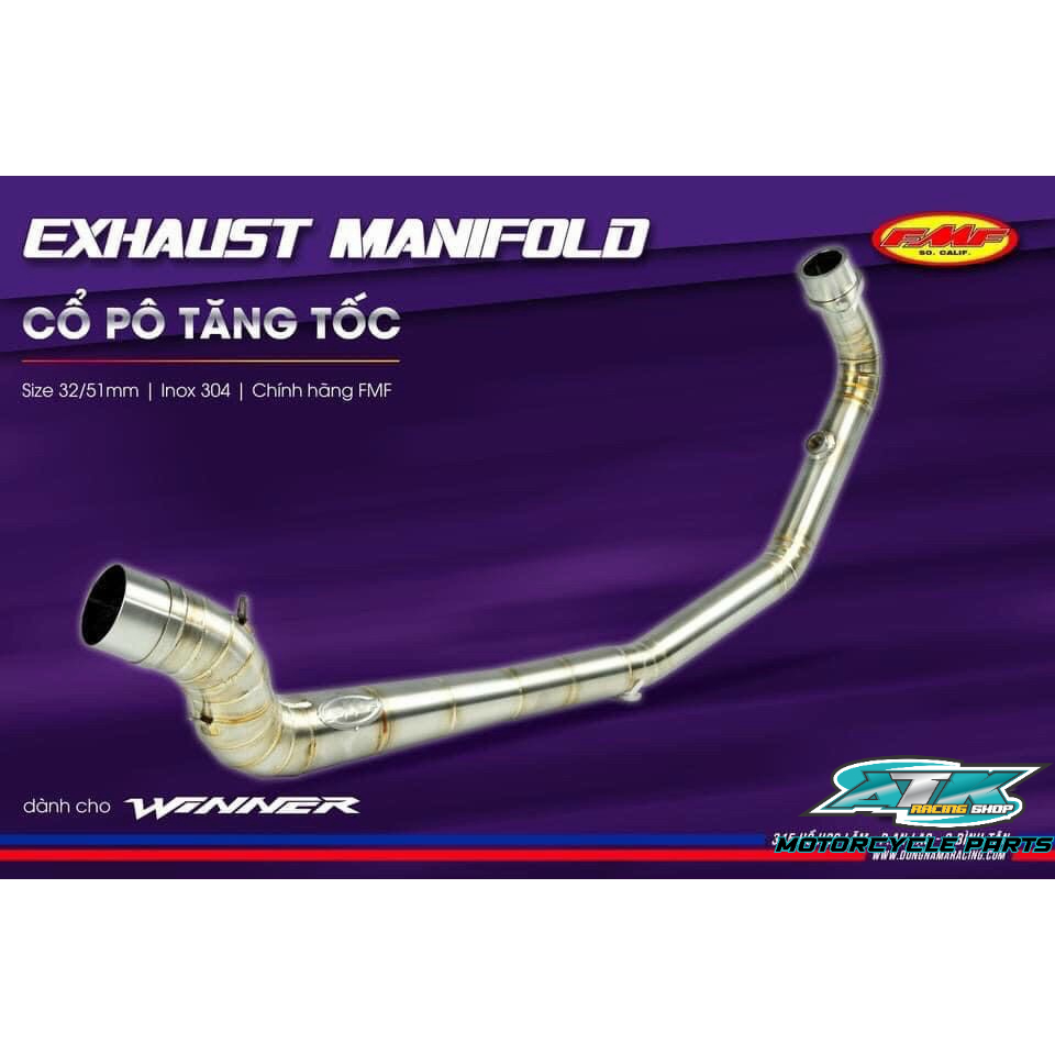 Cổ pô 2 khúc inox 304 FMF gia cố chắt chắn dành cho xe Exciter 150/ Winner ,sonic Raider Satria