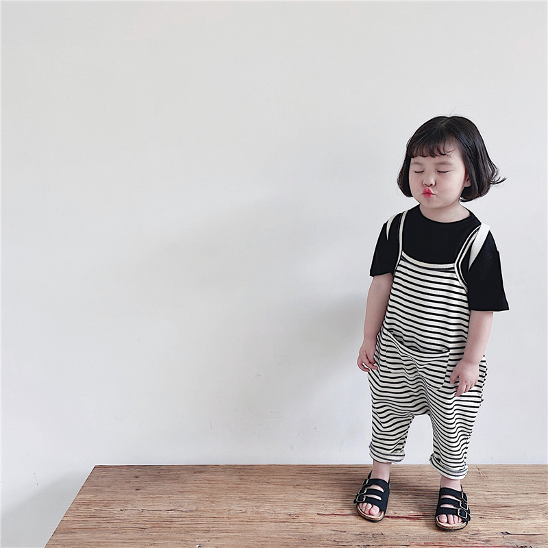 Children's Clothing Korean Style Boys And Girls Unisex Spring And Autumn Striped Suspenders Jumpsuit