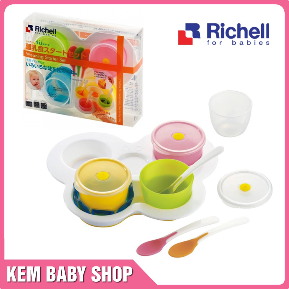 Bộ ăn dặm khởi đầu Richell Nhật Bản - đồ dùng ăn dặm kiểu Nhật cho bé