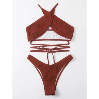 Set Bikini Nâu Chéo X Ngực Cut Out Lạ Mắt