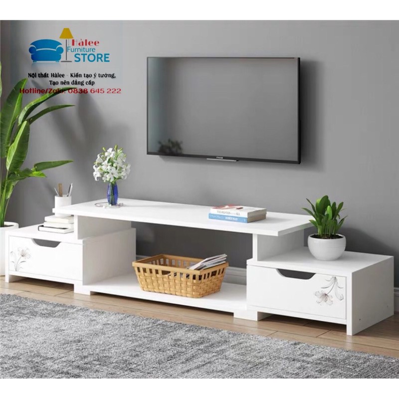 Kệ tivi Gỗ MDF phủ melamin chống thấm( trắng), (90-120)*26*31cm