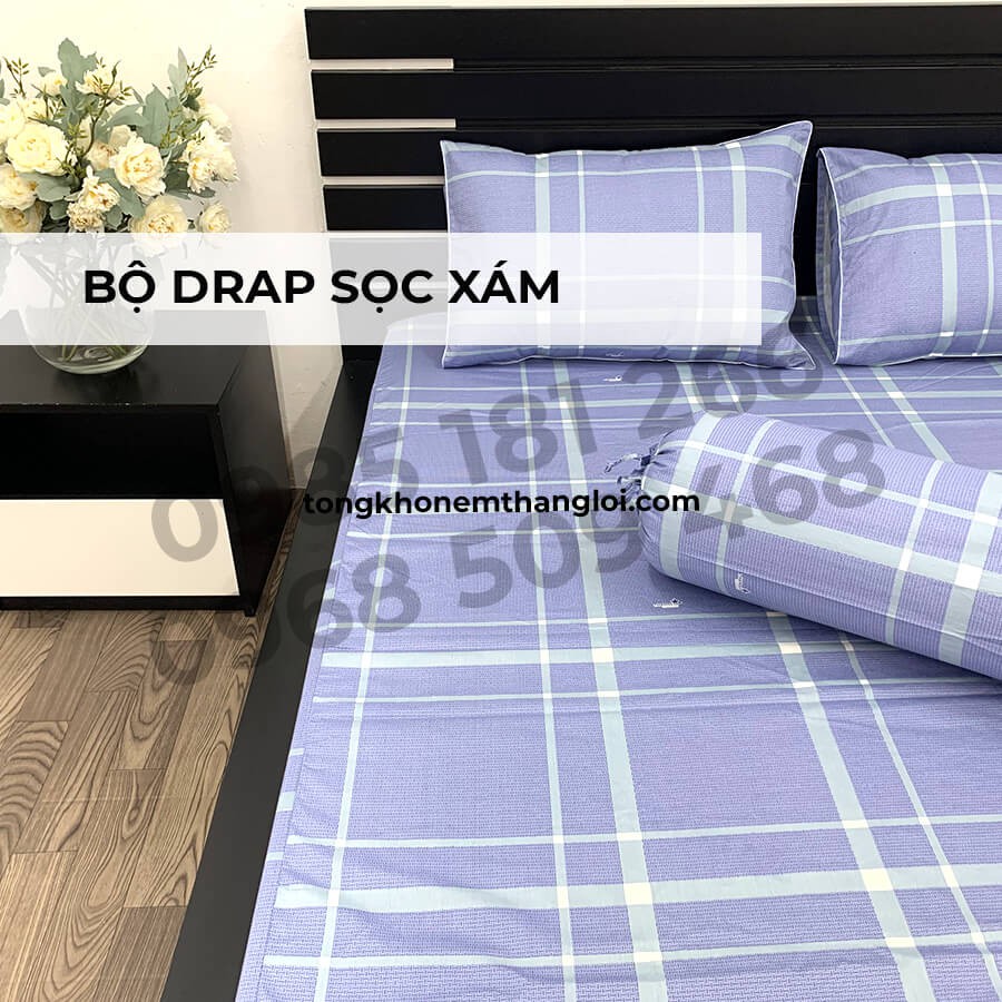 [Ảnh Thật] Sọc Xám - Bộ Drap Cotton 4 món Thắng Lợi Chính Hãng