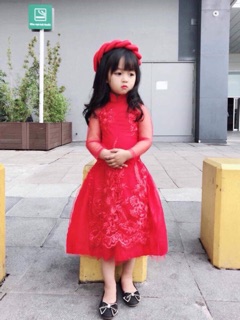 Áo dài đỏ hoa đỏ & đỏ hoa vàng có video