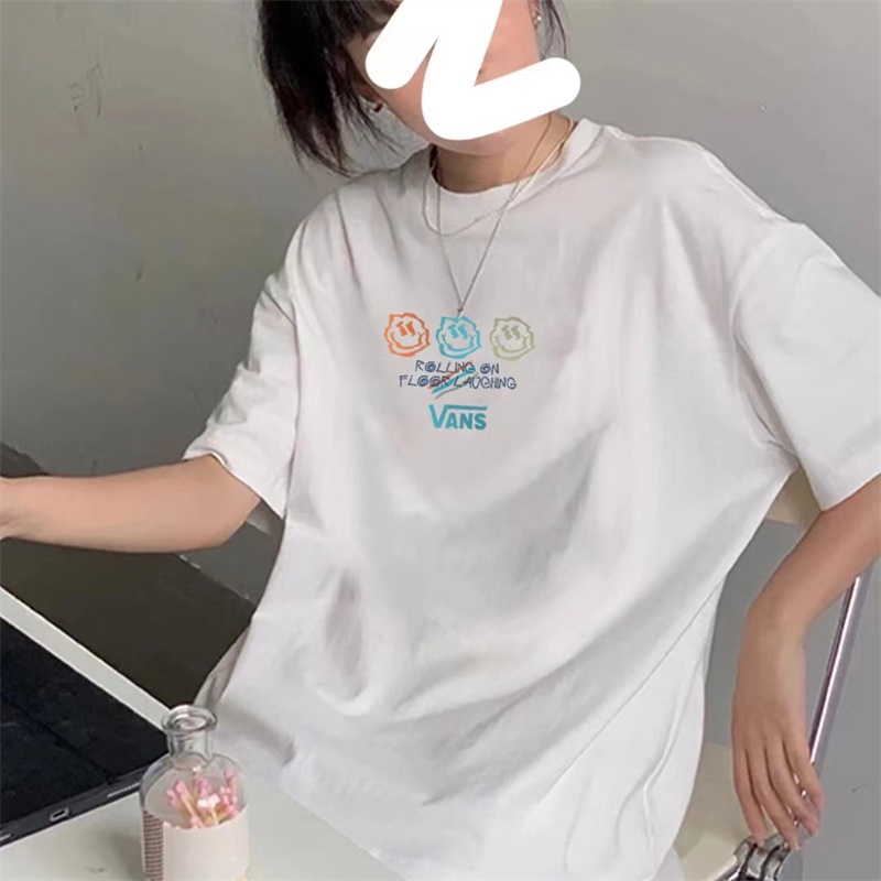 Vans Áo Thun Tay Ngắn In Hình Mặt Cười Thời Trang Cho Cặp Đôi