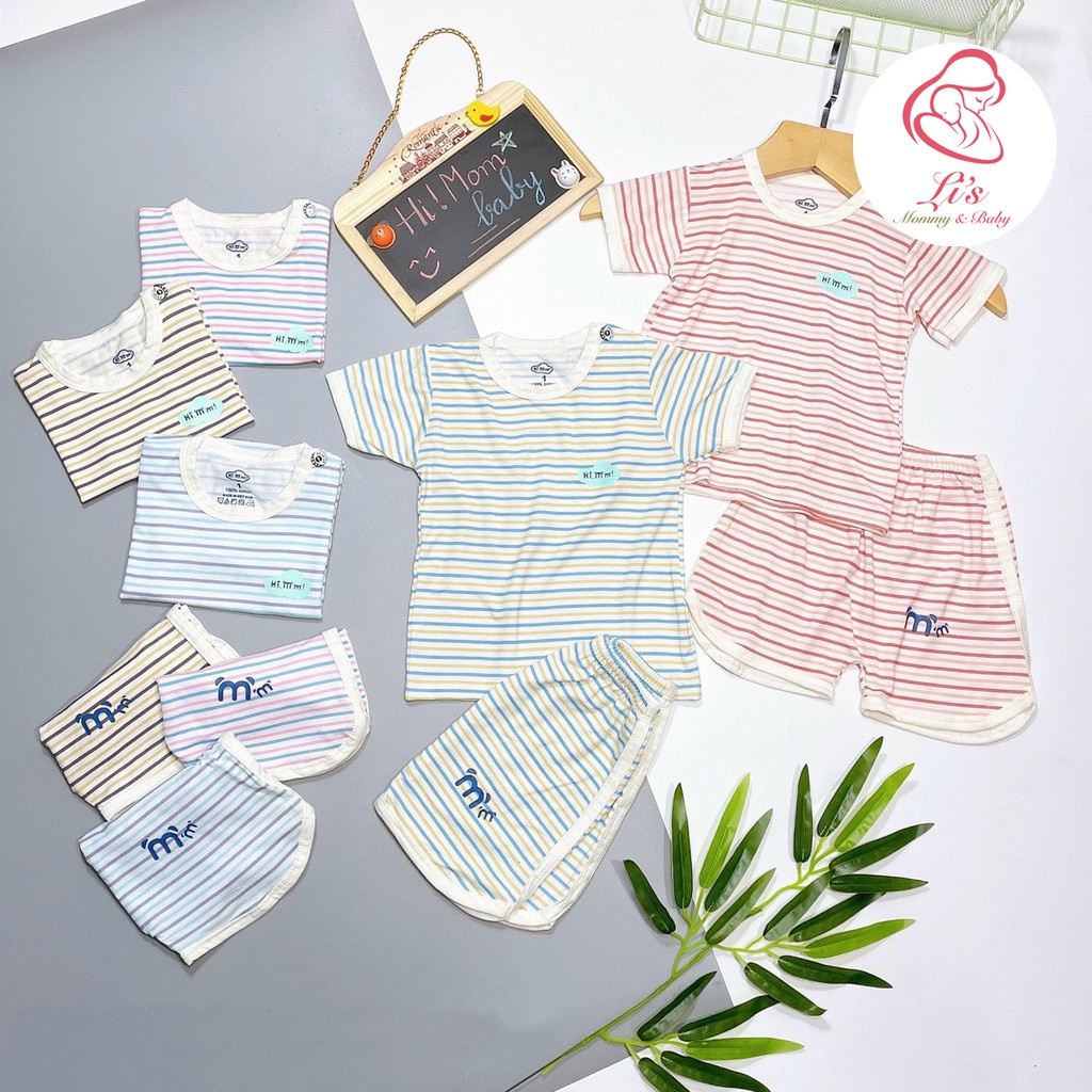 Quần áo trẻ em sơ sinh 0 12 tháng bộ cộc tay Hi Mom kẻ ngang xuân hè cho bé trai bé gái nam nữ Mã QA037
