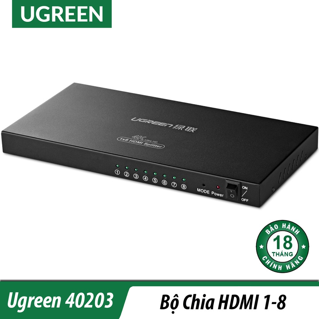 Bộ Chia HDMI 1 Trong 8 Cao Cấp | Ugreen 40203 Chính Hãng, 1 Nguồn HDMI ra 8 Đầu HDMI, Chất lượng tín hiệu truyền dẫn tốt
