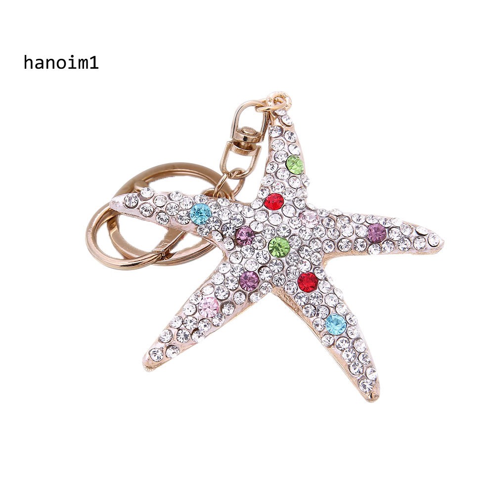 【H1N1】Lovely Starfish Rhinestone Pendant Key Chain Keychain Ring Bag Phone Car Decor