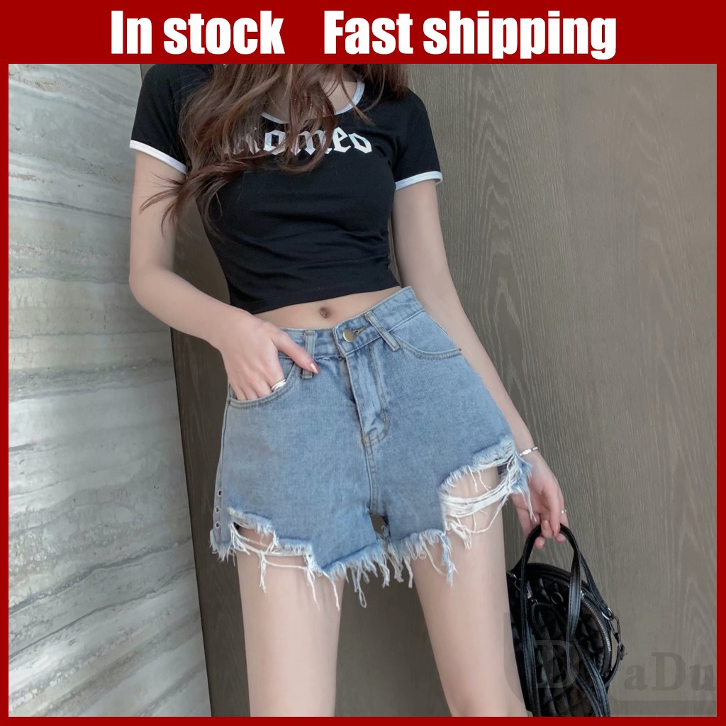 Quần Short Jeans Lưng Cao Ống Rộng Plus Size Cho Nữ