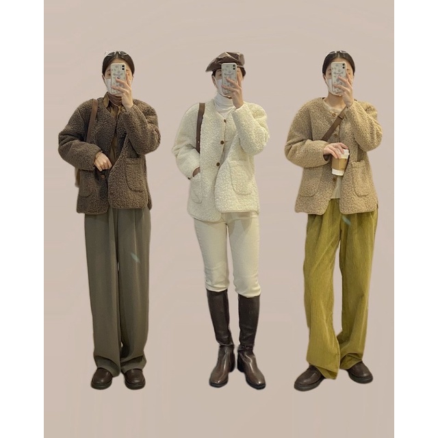 A25 - Yangmao Wool Áo khoáng lông phong cách Hàn Quốc