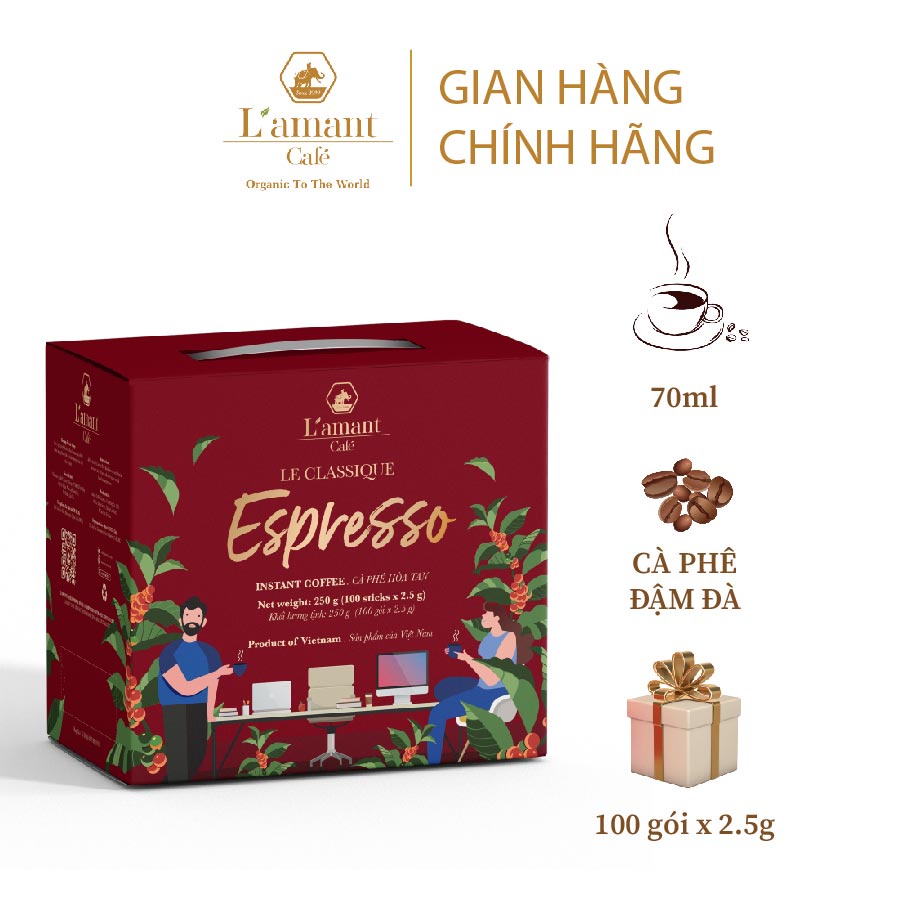 Cà phê hòa tan L’amant Espresso - L’amant Espresso Instant Coffee (Hộp 100 gói x 2,5gr)