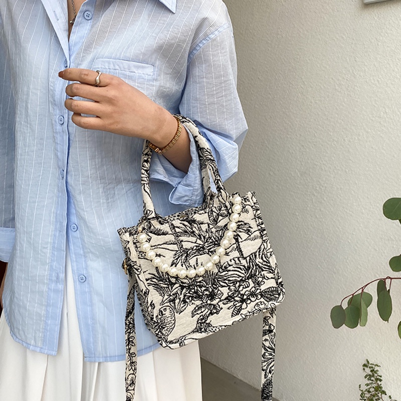 Túi đeo chéo vải canvas cỡ lớn thêu họa tiết thời trang mùa hè thời thượng cho nữ