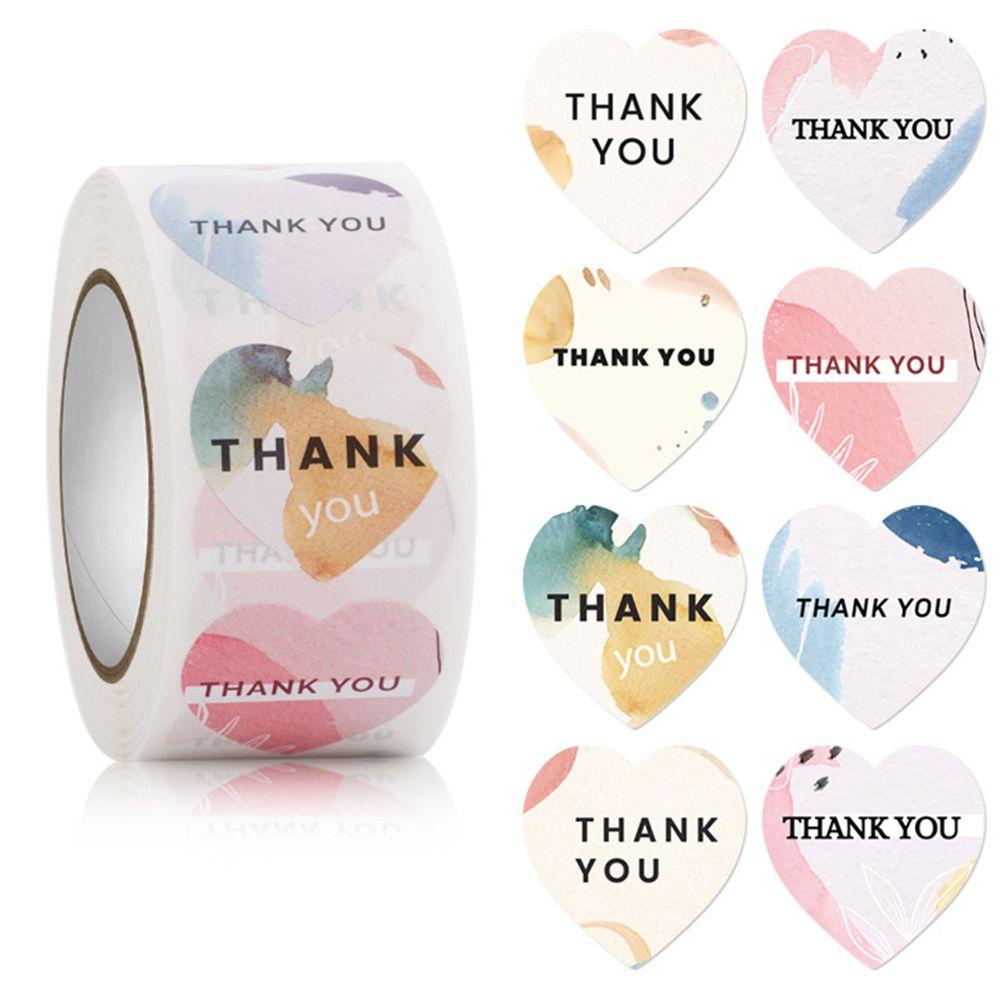 Cuộn 500 Miếng Dán In Chữ Thank You Và Hoa / Trái Tim Dùng Trang Trí Tiệc Cưới / Valentine