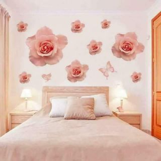 Decal dán phòng ngủ hoa hồng phấn