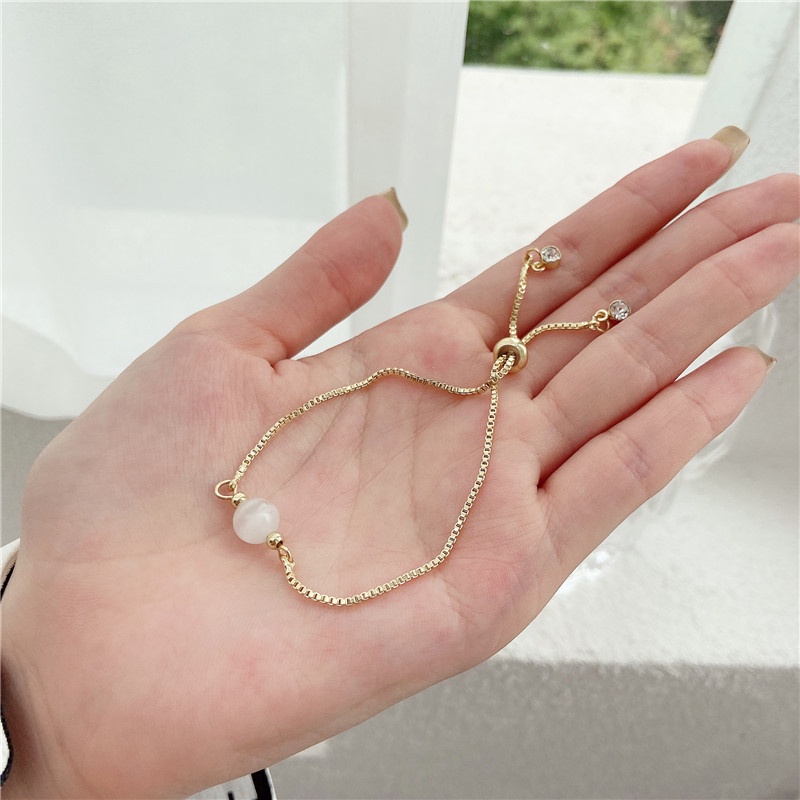 ✨✨Vòng Tay Đính Đá Opal Màu Dâu Dễ Thương Phong Cách Hàn Quốc Có Thể Điều Chỉnh Cho Nữ